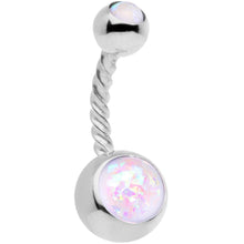 Load image into Gallery viewer, Aurora Gem White Faux Opal Disco Ball Twisted Belly Ring Set of 3