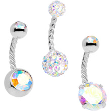 Load image into Gallery viewer, Aurora Gem Disco Ball Twisted Belly Ring Set of 3