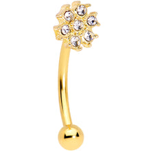 Load image into Gallery viewer, 16G 5/16 Clear Gem Flower Gold Tone Curved Eyebrow Ring Set of 4