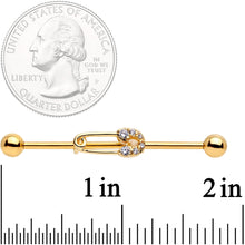 Load image into Gallery viewer, 14G Clear CZ Gem Gold Tone Safety Pin Industrial Barbell 38mm