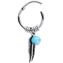 Load image into Gallery viewer, 16G 3/8 Southwest Blue Bead Feather Hinged Dangle Segment Ring