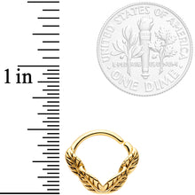 Load image into Gallery viewer, 16G 3/8 Gold Tone Ring of Feathers Closure Ring