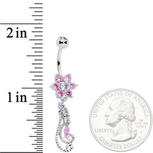 Load image into Gallery viewer, Clear Pink CZ Gem Floral Flourish Dangle Belly Ring