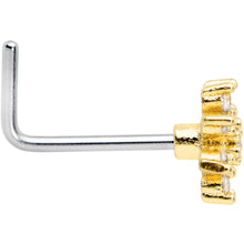 Load image into Gallery viewer, 20G 1/4 Clear CZ Gem Gold Tone Flower L Shaped Nose Ring