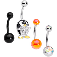 Load image into Gallery viewer, Clear Aurora Gem Variety Party Penguin Belly Ring Set of 4