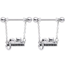 Load image into Gallery viewer, 14G 5/8 Black Gem Nap Cat Dangle Nipple Ring Set