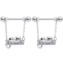 Load image into Gallery viewer, 14G 5/8 Clear Gem Nap Cat Dangle Nipple Ring Set