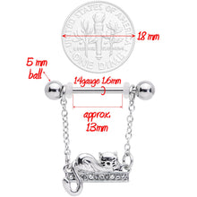 Load image into Gallery viewer, 14G 5/8 Clear Gem Nap Cat Dangle Nipple Ring Set