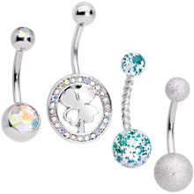 Load image into Gallery viewer, Aurora Gem Variety St Patricks Day Shamrock Belly Ring Set of 4