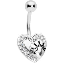 Load image into Gallery viewer, Clear Gem Dog Paw Print Heart Puppy Love Belly Ring