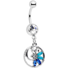 Load image into Gallery viewer, Blue Clear Gem Tropical Flower Swirl Dangle Belly Ring