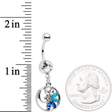 Load image into Gallery viewer, Blue Clear Gem Tropical Flower Swirl Dangle Belly Ring