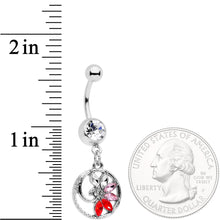 Load image into Gallery viewer, Red Clear Gem Tropical Flower Swirl Dangle Belly Ring