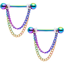 Load image into Gallery viewer, 14G Rainbow Chain Dangle Nipple Ring Set