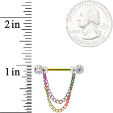 Load image into Gallery viewer, 14G Clear Gem End Rainbow Chain Dangle Nipple Ring Set