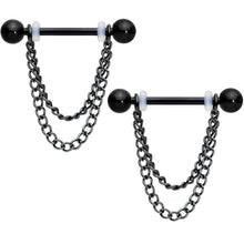 Load image into Gallery viewer, 14G Black Chain Dangle Nipple Ring Set