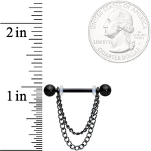 Load image into Gallery viewer, 14G Black Chain Dangle Nipple Ring Set
