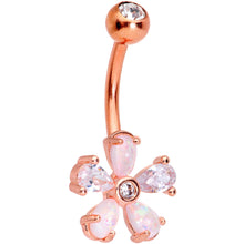 Load image into Gallery viewer, White Faux Opal Fun With Flowers Belly Ring Set of 3