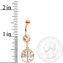 Load image into Gallery viewer, Clear Gem Rose Gold Tone Tree of Life Dangle Belly Ring