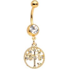 Load image into Gallery viewer, Clear Gem Gold Tone Tree of Life Dangle Belly Ring