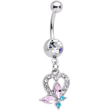Load image into Gallery viewer, Clear Pink Blue Gem Spring Butterfly Heart Dangle Belly Ring