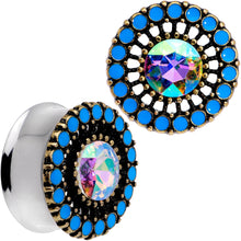 Load image into Gallery viewer, Aurora Gem Blue Orb Nautical Vibe Double Flare Plug Set 6mm to 25mm