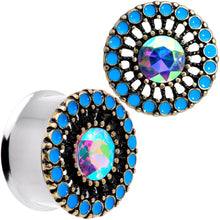 Load image into Gallery viewer, Aurora Gem Blue Orb Nautical Vibe Double Flare Plug Set 6mm to 25mm