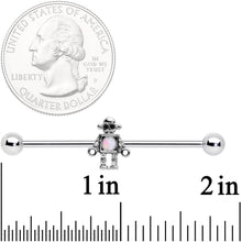 Load image into Gallery viewer, 14G White Faux Opal Rock Out Robot Industrial Barbell 38mm