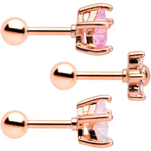Load image into Gallery viewer, 16G 1/4 Pink Clear CZ Gem Rose Gold Tone Star Tragus Set of 3