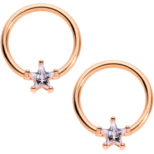 Load image into Gallery viewer, 14G Clear Star CZ Gem Rose Gold Tone Captive Nipple Ring Set of 4