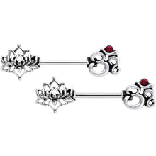 Load image into Gallery viewer, 14G 9/16 State of Zen Yoga Om Lotus Flower Nipple Ring Set