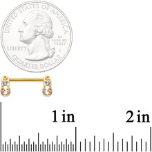 Load image into Gallery viewer, 14G 9/16 Clear CZ Gem Gold Tone Safety Pin Nipple Ring Set