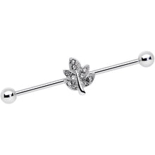 Load image into Gallery viewer, 14G Clear Gem Maple Leaf Industrial Barbell 38mm