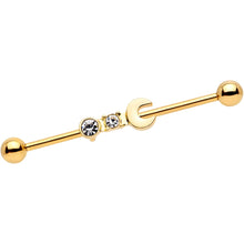 Load image into Gallery viewer, 14G Clear Gem Gold Tone Crescent Wrench Industrial Barbell 38mm