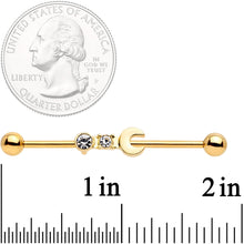 Load image into Gallery viewer, 14G Clear Gem Gold Tone Crescent Wrench Industrial Barbell 38mm