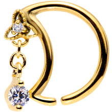 Load image into Gallery viewer, 16G 3/8 Clear CZ Gem Gold Tone Crescent Moon Dangle Closure Ring