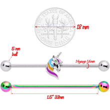 Load image into Gallery viewer, 14G Unicorn Rainbow Anodized Industrial Barbell Set 38mm