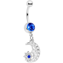 Load image into Gallery viewer, Blue Gem Peaceful Night Star Moon Dangle Belly Ring