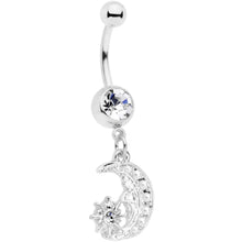 Load image into Gallery viewer, Clear Gem Peaceful Night Star Moon Dangle Belly Ring