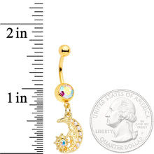 Load image into Gallery viewer, Aurora Gem Gold Tone Peaceful Night Star Moon Dangle Belly Ring