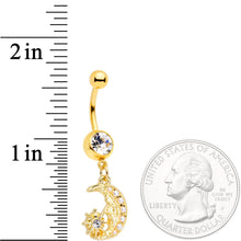 Load image into Gallery viewer, Clear Gem Gold Tone Peaceful Night Star Moon Dangle Belly Ring