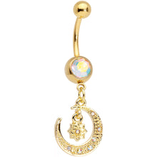Load image into Gallery viewer, Aurora Gem Gold Tone Celestial Star Moon Dangle Belly Ring Set