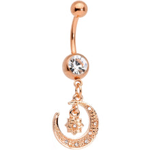 Load image into Gallery viewer, Clear Gem Rose Gold Tone Celestial Star Moon Dangle Belly Ring Set
