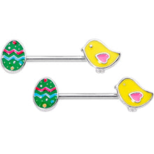 Load image into Gallery viewer, 14G 5/8 Easter Egg and Chick Barbell Nipple Ring Set