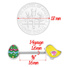 Load image into Gallery viewer, 14G 5/8 Easter Egg and Chick Barbell Nipple Ring Set