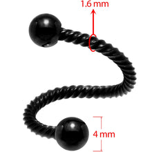 Load image into Gallery viewer, 14G 3/8 Black Twisted Spiral Twister Belly Ring