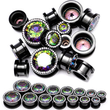 Load image into Gallery viewer, Vitrail Clear CZ Gem Black Hypnotic Screw Fit Plug Set