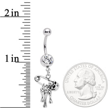 Load image into Gallery viewer, Clear Gem Skull Bones Safety Pin Halloween Dangle Belly Ring