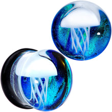 Load image into Gallery viewer, Blue White Glass Nautical Jellyfish Double Flare Plug Set
