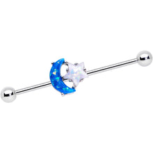Load image into Gallery viewer, 14G Blue White Faux Opal Starry Moon Industrial Barbell 38mm